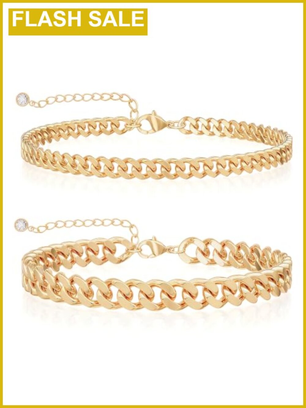 2PCS Layered Cuban Link Chain Anklet Set Adjustable Lobster Clasp